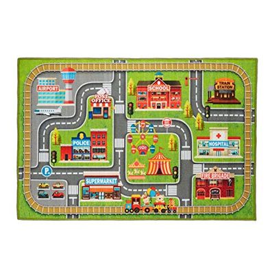 relaxdays Tapis de Jeux Voiture, Motif Ville, antidérapant, pour Votre Enfant, Polyester, L x P 150 x 100 cm, coloré