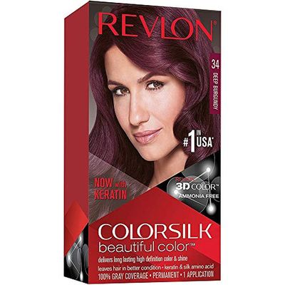 Revlon ColorSilk Colorazione Permanente Capelli Fai-da-te a Casa, Senza Ammoniaca e Arricchita con Cheratina, 34 - Borgogna Intenso