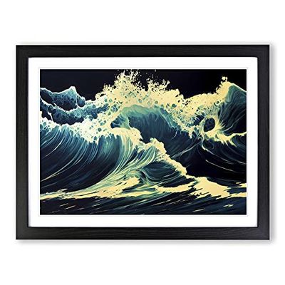 A Vivid Ocean Wave H1022 Framed Print for Living Room Bedroom Home Office Décor, Wall Art Picture Ready to Hang, Black A2 Frame (64 x 46 cm)