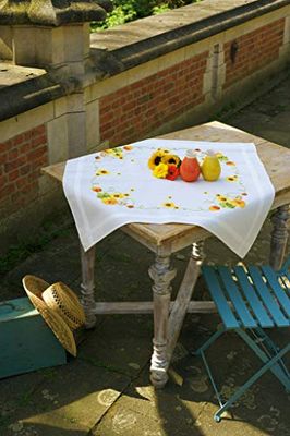 Vervaco Kit de bordado: Toalha de mesa: Girassóis, écru, 80 x 80 cm