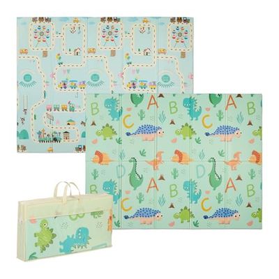 Relaxdays Foldable Two-Sided Play Mat, Dino & Train Motif for Children, Non-Toxic, 200 x 150 cm, XPE Foam, Colourful