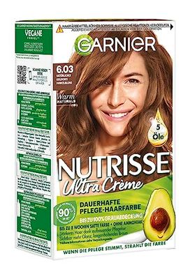 Garnier Nutrisse Ultra Crema, colore permanente per capelli 6.03, biondo scuro naturale dorato con copertura fino al 100% dei grigi