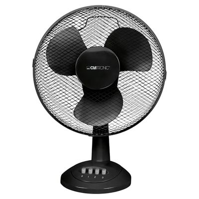 Clatronic Tischventilator VL 3602; Mini-ventilator voor slaapkamer, kantoor, camper; zeer stil; oscillerend/roterend; diameter 30 cm; 3 snelheidsniveaus; zwart.