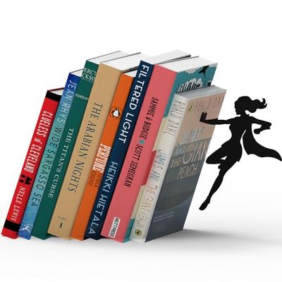 sujeta Libros |Supergal | Sujetalibros de superheroína metálico en Color Negro | Sujetalibros únicos | Regalos para Mujeres | Regalos para lectoras | Tope para Libros Original