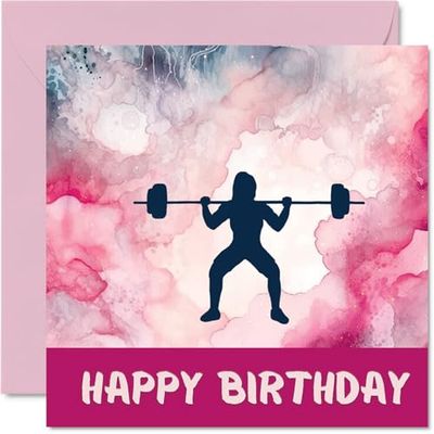 Sport Birthday Cards for Women Girls - Weightlifting Girls in Sport - Weights Birthday Card for Friend Sister Daughter Niece Teammate, 145mm Athlete Greeting Cards