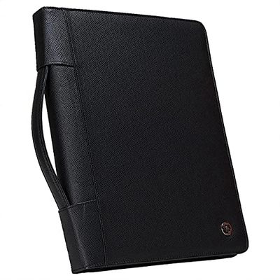Case-it PAD-40 Porte-documents à fermeture éclair avec classeur amovible à 3 anneaux et bloc-notes format lettre, simili cuir grainé noir