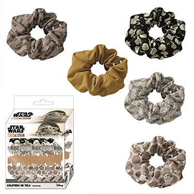 CERDÁ LIFE'S LITTLE MOMENTS - 5 Pezzi Elastici in Tessuto per Capelli di Motifs Baby Yoda The Mandalorian - Seta per Donna Bambina - Multicolore