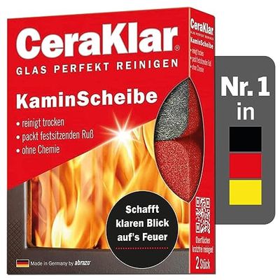 abrazo CeraKlar Lot de 2 nettoyants pour vitres de cheminée sans rayures et sans produits chimiques