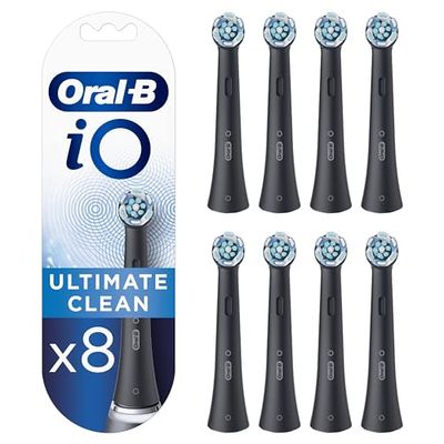 Oral-B iO Ultimate Clean Testine Spazzolino Elettrico, Confezione da 8 Testine di Ricambio Nere, Rimuove il 100% della Placca, Progettate per il tuo Oral-B iO, Adatto alla Buca delle Lettere