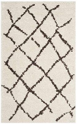 SAFAVIEH Tapis Shag Pour Salon, Salle à manger, Chambre à coucher - Berber Shag Collection, Tapis à poil court, Crème et Marron, 91 X 152 cm