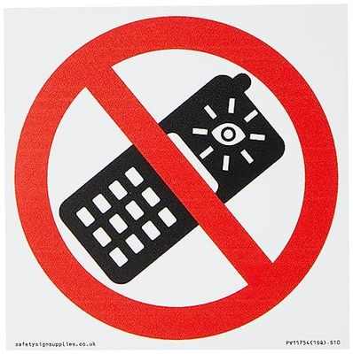 Viking Signs P910 Prohibition: No camera phones Sign - 100x100mm - S10, Red/White