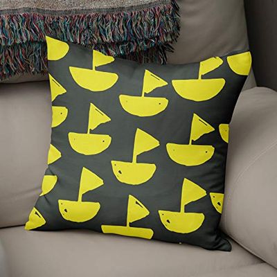 Bonamaison Decorative Cushion Cover, Polycotton, Yellow, Standard