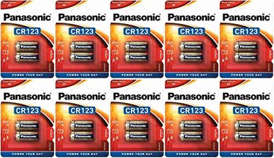 Scatola con 10 blister x2 batterie al litio CR123A / CR17345 Original Panas.