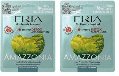 Fria K-Beauty Maschera Viso Amazzonia con Oligosaccaride di Origine Naturale, Effetto Detox Anti-Pollution sulla Pelle, Dermatologicamente Testata, Confezione da 2 Maschera