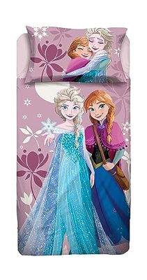 Frozen enkelsängslakan, set för enkelsäng, Disney, överlakan, med hörn, örngott, rosa, Disney (100% bomull, officiell)
