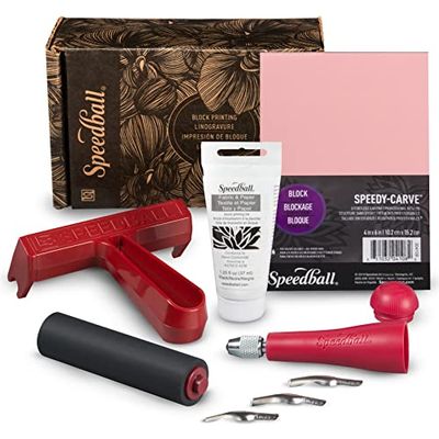 Speedball Starter Block Printing Fabric Kit, include tutti gli strumenti per iniziare con la stampa a blocchi Lino Cutting, Super Kit