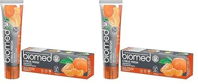 Biomed Citrus Fresh 97% Dentifricio naturale | Arancia, alito fresco, gengive sane | Oli essenziali di mandarino, pompelmo e limone, gusto frutta, vegetariano, privo di SLES 100 g (Confezione da 2)