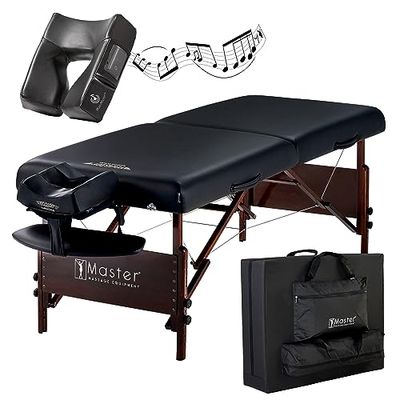 Master Massage Inklapbare mobiele massagebank massagebank behandelingsligstoel van hout met muziekkussen luidspreker, 76 cm