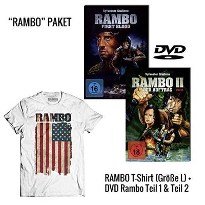 Rambo 1: First Blood + Rambo 2: Der Auftrag Uncut DVD + Rambo T-Shirt American Flag (Grösse L)