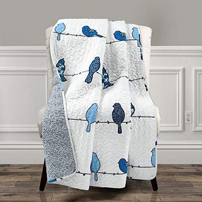 Lush Decor Rowley - Coperta con uccellini, 127 x 152,4 cm, colore: blu navy