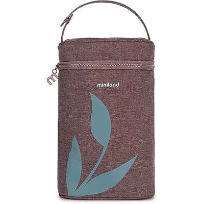 Miniland - Bolsa Isotérmica para Termos y Biberones Thermibag Double | Funda Térmica Porta Biberón y Bebidas | Bolsa de Transporte con Asa, Cierre de Cremallera y Aislamiento Extra (Terra)