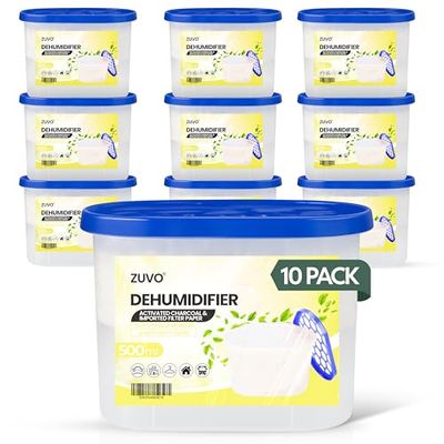 Zuvo Dehumidifier 500ml Pack of 10 | Disposable Moisture Absorber & Damp Trap for Home, Wardrobe, Bathroom | Condensation Absorbers & Humidity Control | Cupboard, Window & Interior Dehumidifiers