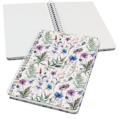 SIGEL JN618 Jolie Libreta de espiral, Misty Meadows, cuadriculado con puntos (impresión Dot), 100 g/m², 16,2 x 21,5 cm, tapa dura, 120 páginas, violett, azul, verde
