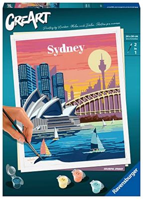 Ravensburger - CreArt City: Sydney, Kit per Dipingere con i Numeri, Contiene Tavola Prestampata 24x30 cm, Pennello, Colori e Accessori, Gioco Creativo e Relax per Adulti 14+ Anni