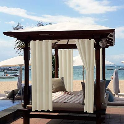 ele ELEOPTION Rideaux d'extérieur Hydrofuges, Protection Anti-UV avec œillets, pour Jardin, Cour, Balcon, Beige, 2 Pièces / 132 X 213cm