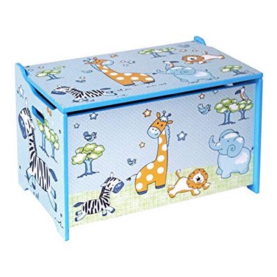 Bieco 74088397 de coffre à jouets et banc dans un coffre pour ranger les jouets avec jungle motif, bleu