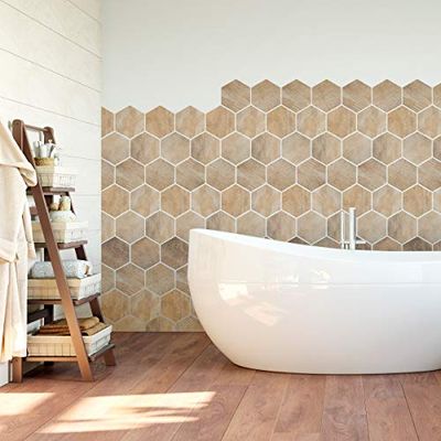Stickers adhésifs carrelages hexagones | Sticker Autocollant Carreaux de ciment - Mosaïque mural salle de bain & cuisine 15x13,5cm - 28 pièces
