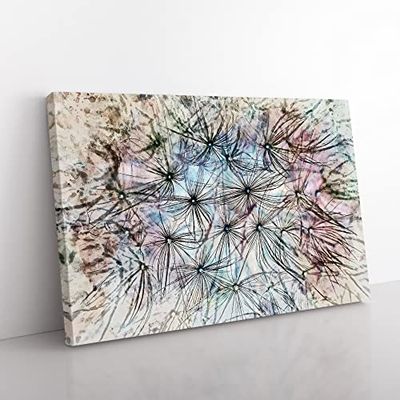 Dandelion Seeds In Blue & Pink In Abstract Modern Art Canvas Wall Art Print Ready to Hang, Framed Picture for Living Room Bedroom Home Office Décor, 50x35 cm (20x14 Inch)