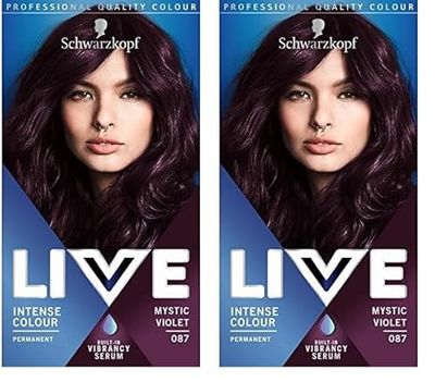 Schwarzkopf LIVE Intense Colour, Long Lasting Permanent Purple Hair Dye, With Built-In Vibrancy Serum, Up To 70% Grey Coverage, Mystic Violet 087 (Pack of 2)