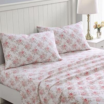 Laura Ashley Home| Collection Lisalee | Parure de lit en Flanelle de Coton de qualité supérieure, Super Doux, Anti-Rides, Anti-Taches et hypoallergénique (entièrement Rose)