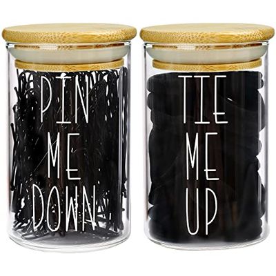 MOMEEMO Apothecary Jars with Lids for Organizing Hair Ties & Bobby Pins in Style