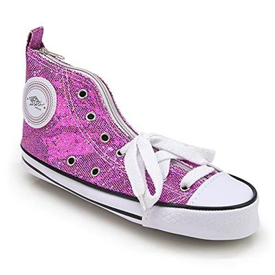 WAYTEX 931272R 23 x 8 x 11cm Pencil Case with Pink Sequins and White Shoelaces