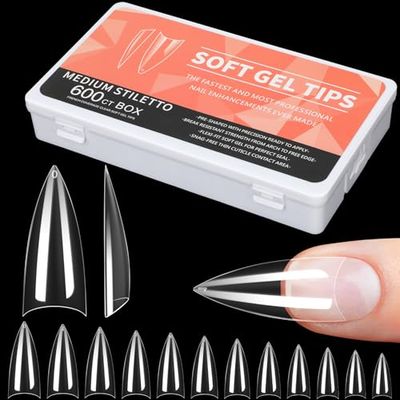 Alyvisun Punta Lunga Tips Unghie Mezza Copertura, 600PCS Tip in Gel per Unghie, 12 Dimensioni Tip Unghie Ricostruzione per Adatti a Manicure e Nail Art