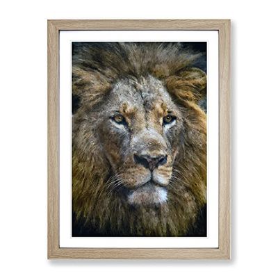 Face Of A Lion Painting Modern Framed Wall Art Print, Ready to Hang Picture for Living Room Bedroom Home Office Décor, Oak A4 (34 x 25 cm)