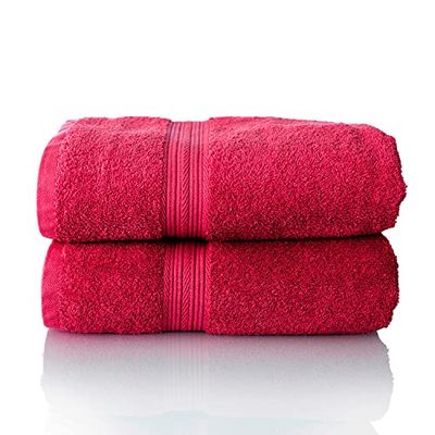 ALCLEAR set of terry hand towels, range of soft and highly absorbent towels, OEKOTEX 100 certified, 5 colours & 5 sizes, colour: RED, 2 x sauna towels 70 x 200 cm