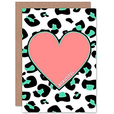 Wee Blue Coo Leopard Coral And Green Beautiful Reverse Greeting Card With Envelope Inside Premium Quality