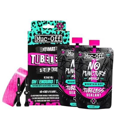 Muc-Off Ultimate Tubeless installationssats, DH/Trail/Enduro - slanglös konverteringssats för cyklar - Inkluderar slanglösa däcktätningsmedel och slanglösa ventiler