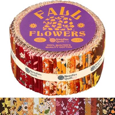 Needles Quilt Studio Lot de 40 bandes de tissu jelly roll pour quilting, 6,3 x 111,8 cm, lots de bandes de coton, jelly roll de tissu pour matelassage et couture, prédécoupes (fleurs d’automne)