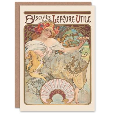 Artery8 Alphonse Mucha Art Card Biscuits Lefevre Utile Vintage Advert