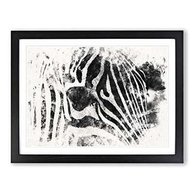 Zebra Vol.1 Watercolour Modern Framed Wall Art Print, Ready to Hang Picture for Living Room Bedroom Home Office Décor, Black A2 (64 x 46 cm)