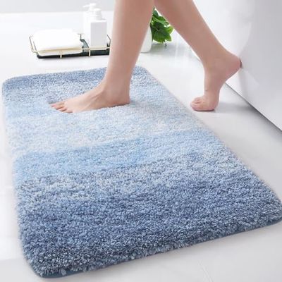 Arotive Badkamertapijten badmat, Shaggy zachte en absorberende microvezel badtapijten, dik pluche badtapijt, antislip machinewas droge badmatten voor badkamer, douche en bad, 40,6 x 60 cm, lichtblauw