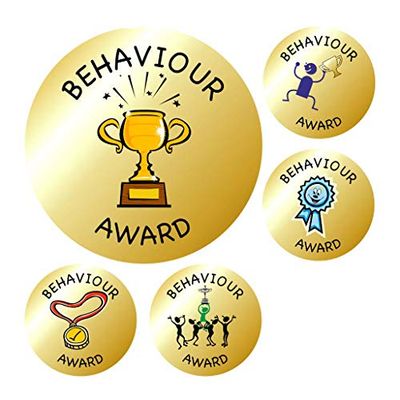 School Stickers Behaviour Reward Teacher Award Stickers, Metallic Gold