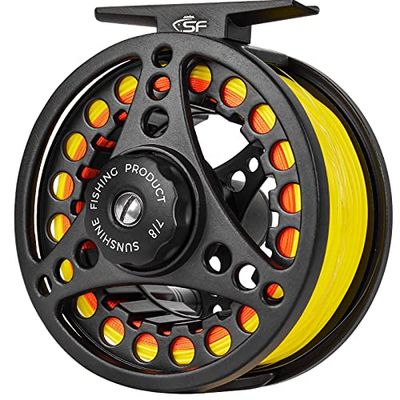 SF Grote Prieel Vliegvissen Reel 7/8wt Aluminium Body Gegoten Matt Zwart Pre-Loaded Fly Reel met Lijn Combo Fluorescerende Gele Vlieglijn