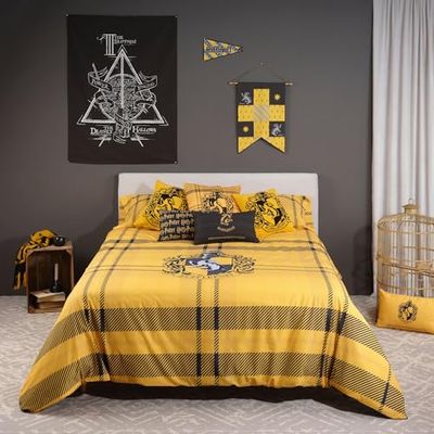 BELUM | Harry Potter dekbedovertrek, dekbedovertrek van 100% katoen met knopen, klassiek Huffelpuf model voor 105 bedden (180 x 220 cm)