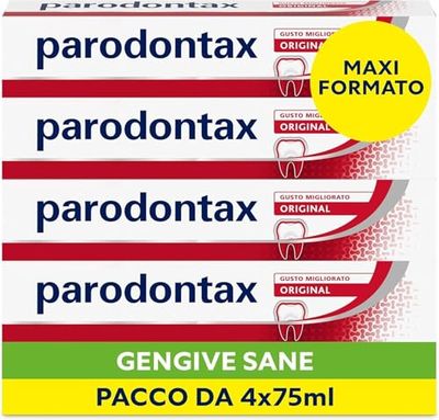 Parodontax Dentifricio Original rimuove l'Accumulo di Placca, mantenendo le Gengive Sane, i Denti Forti e l'Alito Fresco, Uso Quotidiano, Pacco da 4 x 75ml