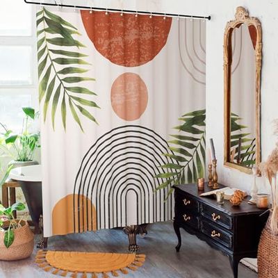KIBAGA Bella tenda da doccia Boho per il tuo bagno, un'elegante tenda moderna di metà secolo da 182,9 x 182,9 cm, che si adatta perfettamente a qualsiasi arredamento da bagno, ideale per illuminare il